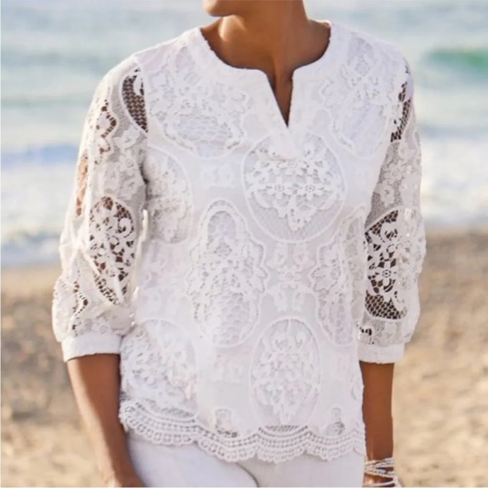 Soft Surroundings • Kiana White Lace Blouse
